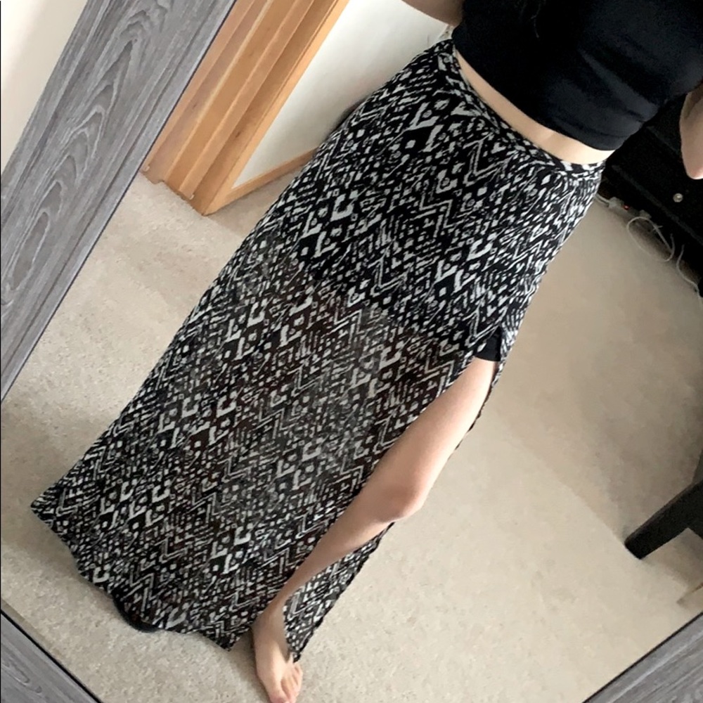 H&M // Black and White Maxi Skirt with Slits